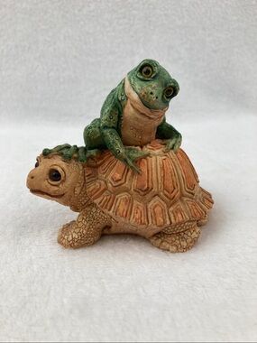 VTG Stone Critters Turtle & Frog Couple Figurine 3.5” USA